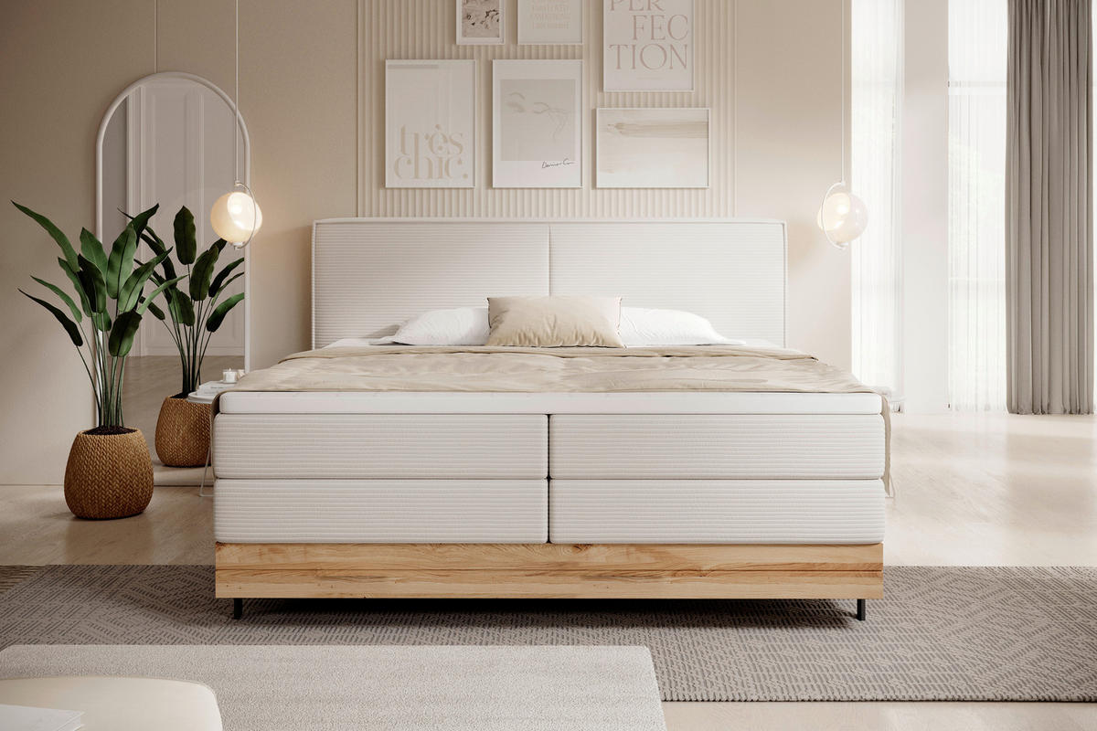 BOXSPRINGBETT 160/200 cm  in Creme  - Creme/Schwarz, Natur, Holz/Textil (160/200cm) - Valnatura