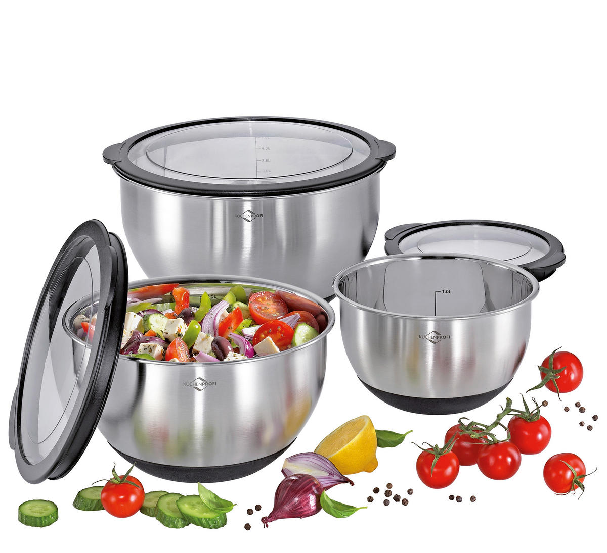SCHÜSSELSET DELUXE 3-teilig  - Transparent/Silberfarben, Basics, Kunststoff/Metall - KÜCHENPROFI