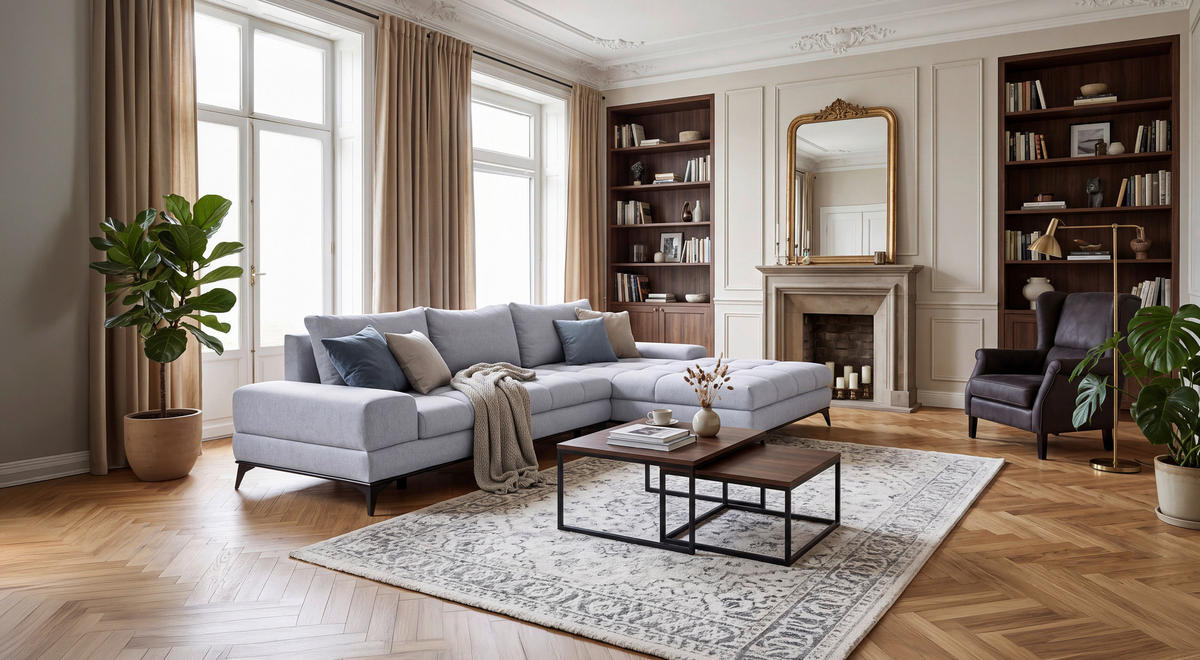 ECKSOFA Hellgrau Webstoff Rückenkissen, Schlaffunktion, Rücken echt, Stauraum  - Hellgrau/Schwarz, Design, Textil/Metall (315/212cm) - Carryhome