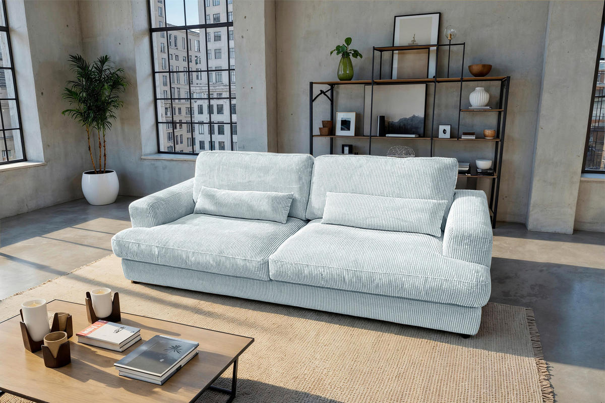 MEGASOFA Cord Salbeigrün  - Salbeigrün/Schwarz, MODERN, Kunststoff/Textil (260/85/112cm) - Lomoco