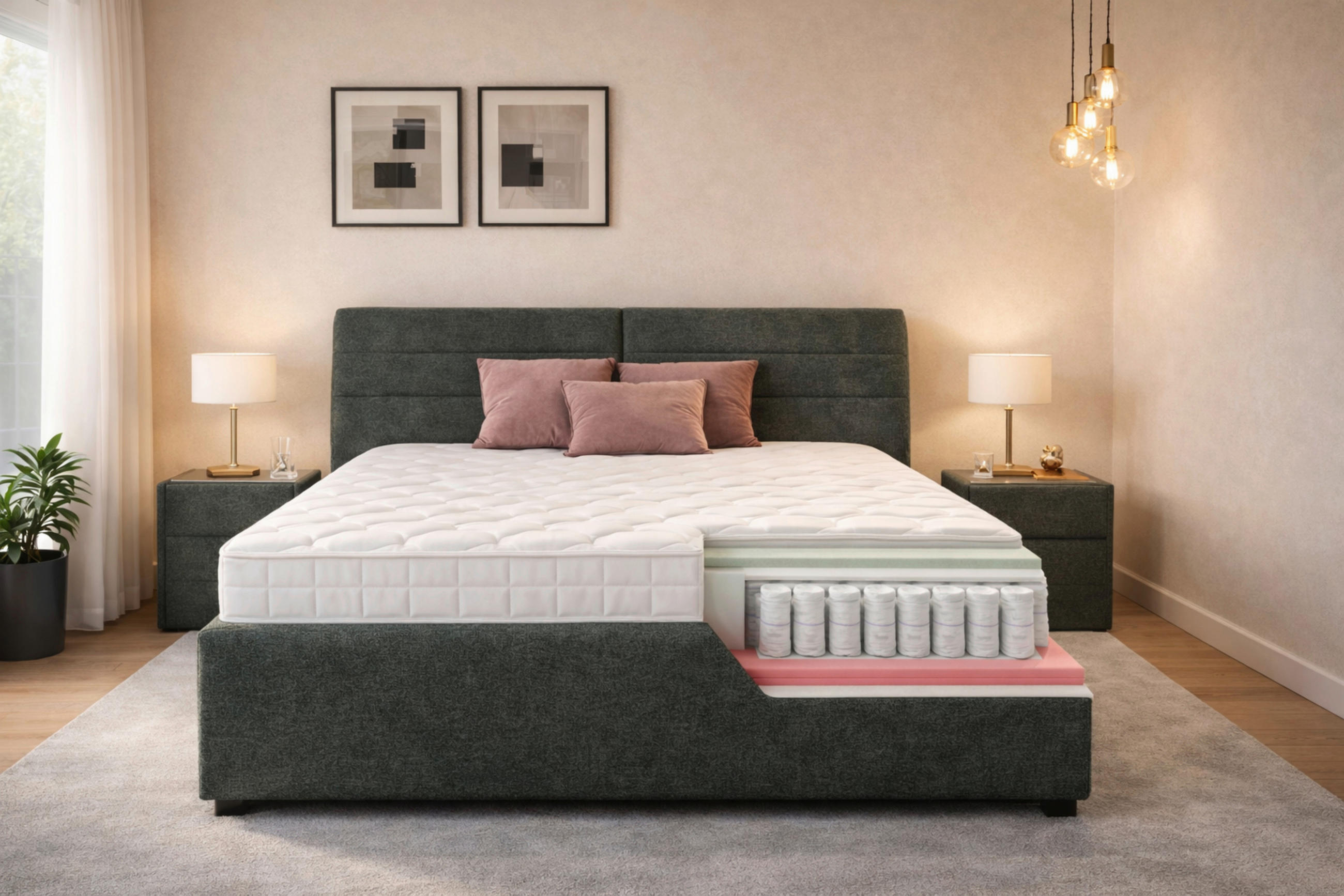 OBLAZINJENA POSTELJA   x  , tekstil, leseni material  - črna, Konvencionalno, tekstil/leseni material (185/208cm) - Hespo