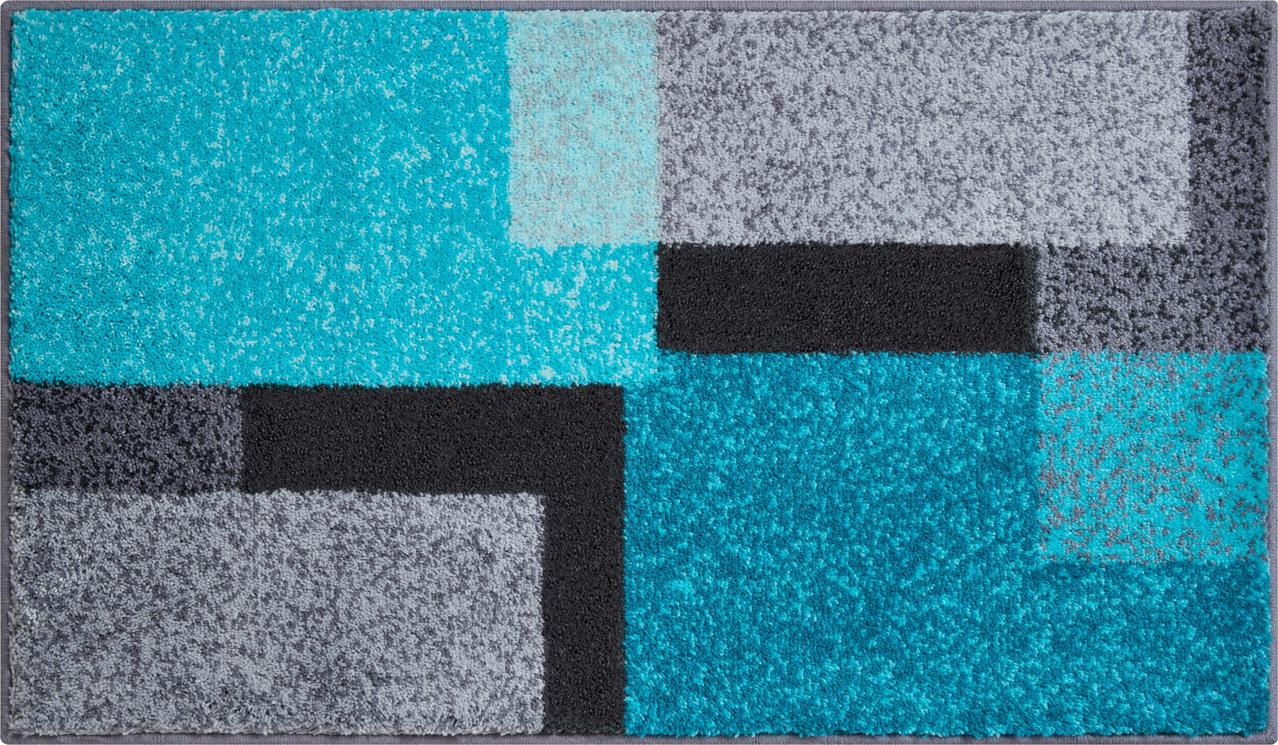 BADTEPPICH Grau, Schwarz, Türkis 60/100 cm  - Türkis/Schwarz, Basics, Kunststoff/Textil (60/100cm) - Grund