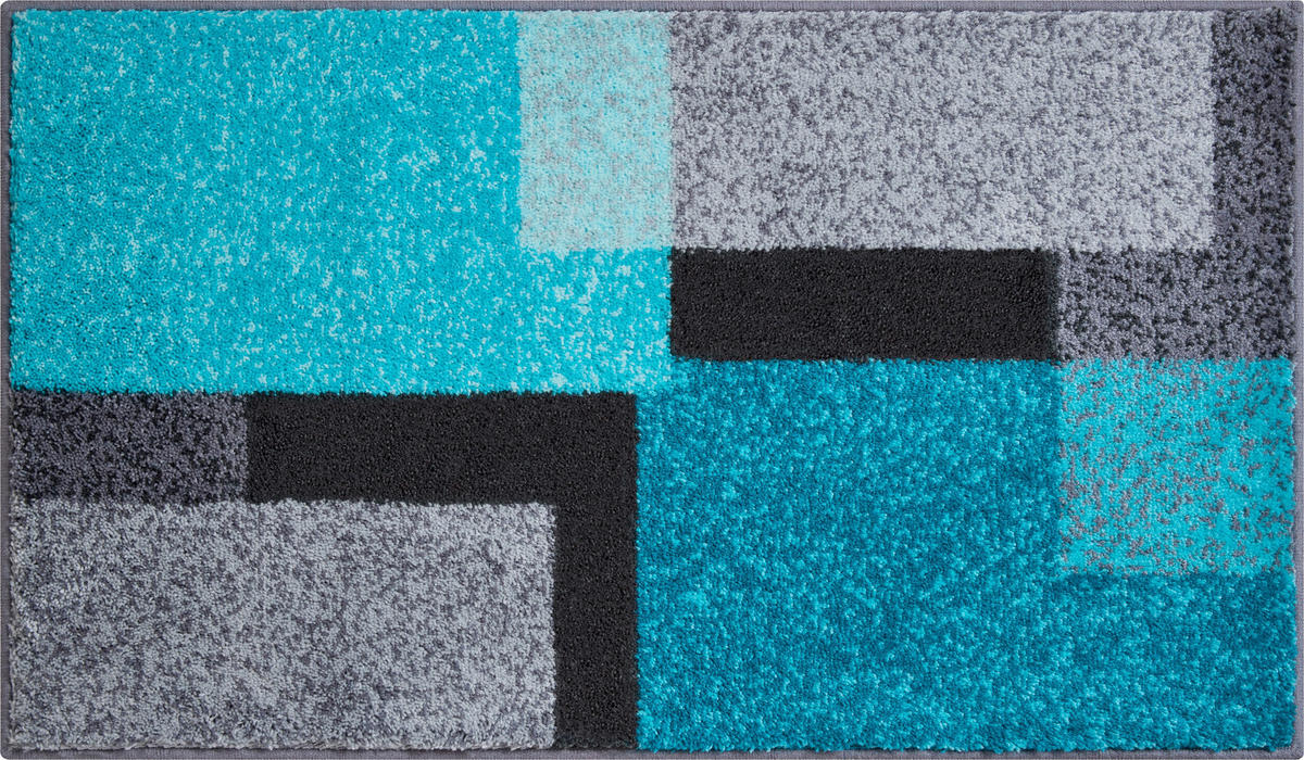 BADTEPPICH Grau, Schwarz, Türkis 70/120 cm  - Türkis/Schwarz, Basics, Kunststoff/Textil (70/120cm) - Grund