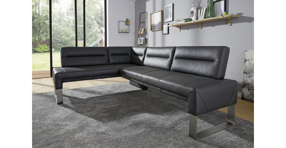 ECKBANK 171/236 cm in Graphitfarben, Edelstahlfarben - Edelstahlfarben/Dunkelgrau, Design, Leder/Metall (171/236cm) - Dieter Knoll