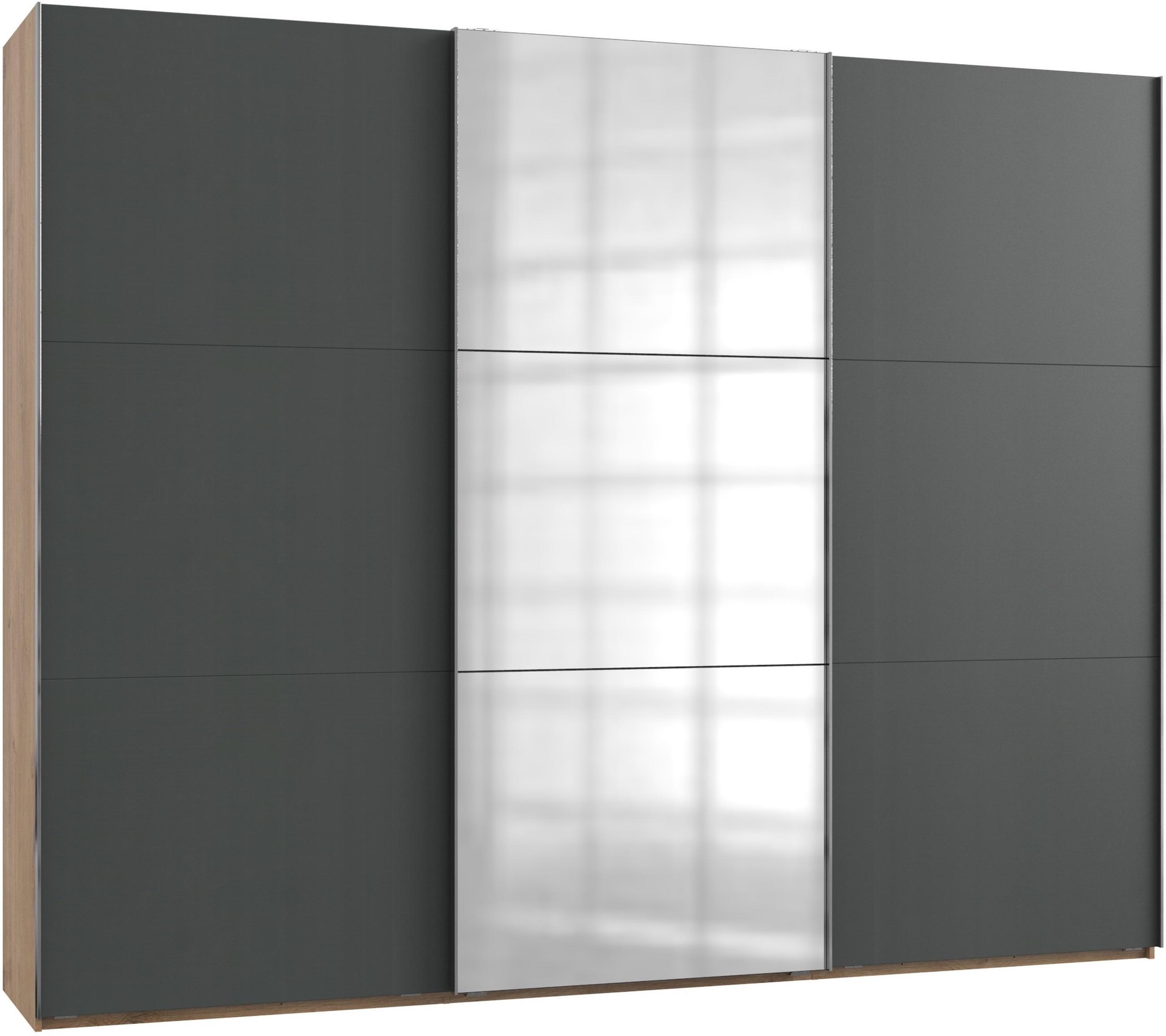 SCHWEBETÜRENSCHRANK in Graphitfarben, Eichefarben  - Chromfarben/Eichefarben, Modern, Holzwerkstoff/Metall (300/236/65cm) - MID.YOU