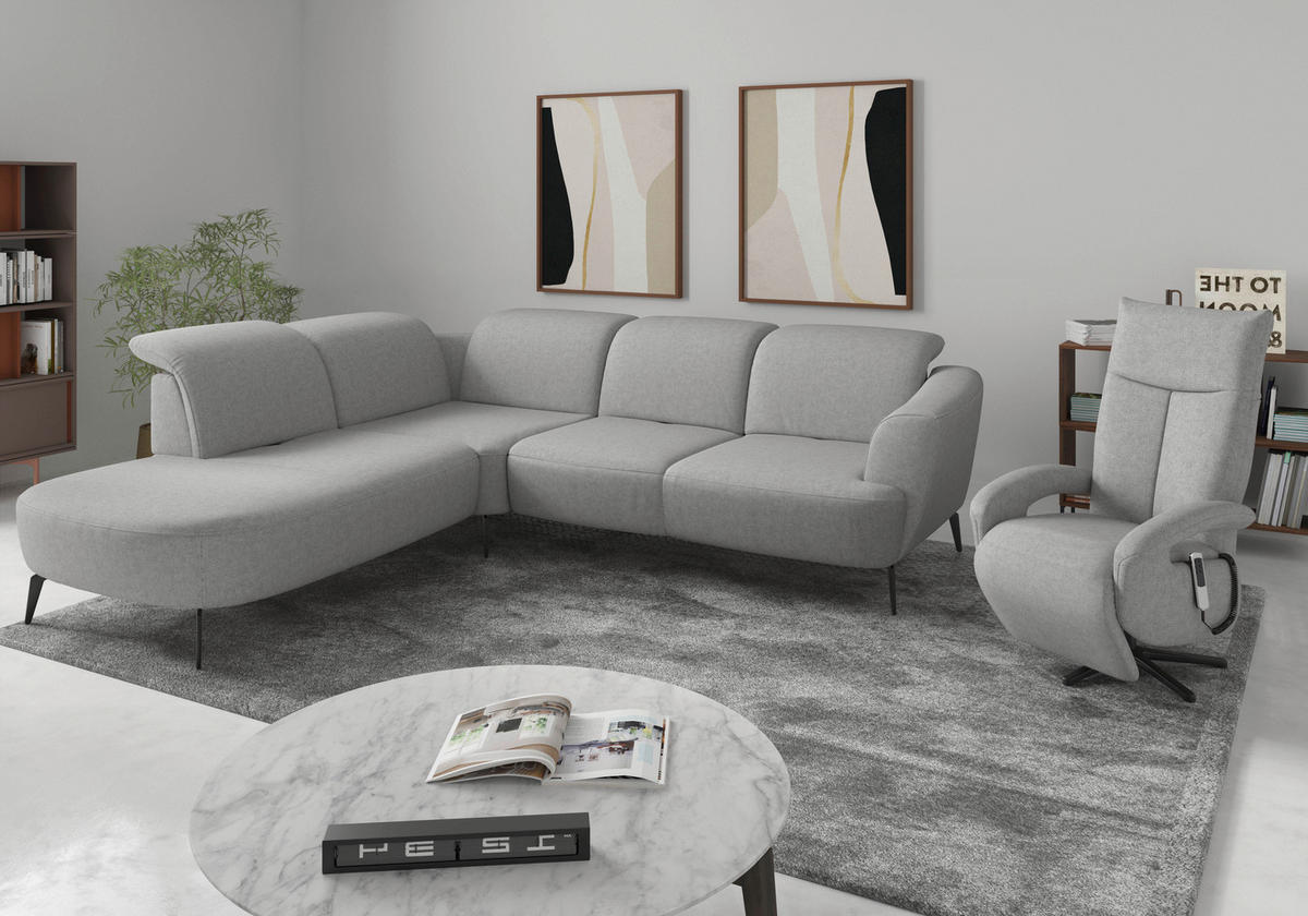 ECKSOFA in Flachgewebe Hellgrau  267/300 cm  - Hellgrau/Schwarz, KONVENTIONELL, Textil/Metall (267/300cm) - Sit & More