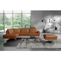 HOCKER in Leder Cognac  - Chromfarben/Cognac, Design, Leder/Metall (96/45/80cm) - Livetastic