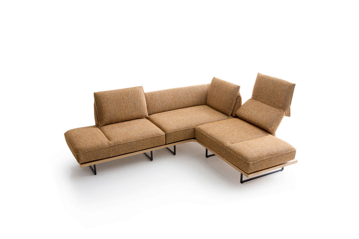 ECKSOFA Dunkelorange Chenille Rücken echt, Armteilverstellung, Relaxfunktion, Drehsitzfunktion  - Dunkelorange/Schwarz, Design, Holz/Textil (252/209cm) - Koinor