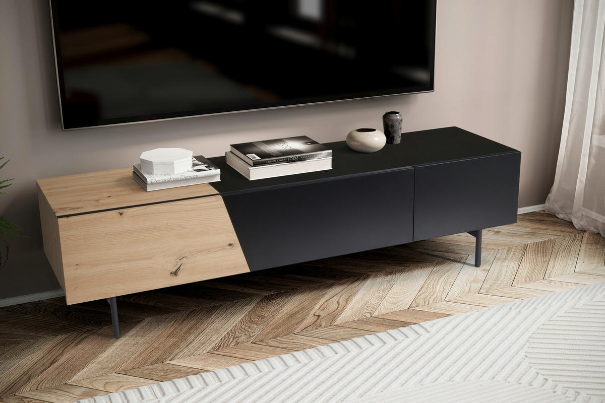 LOWBOARD  in 150/40/40 cm  - Eichefarben/Schwarz, Design, Holzwerkstoff/Metall (150/40/40cm) - Livetastic