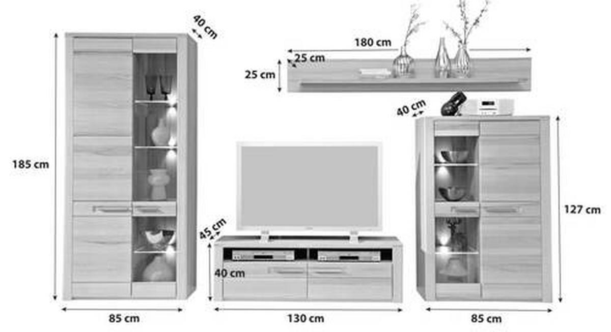 HYLLKOMBINATION  i bokfärgad  320/185/45 cm  - stålfärgad/bokfärgad, Design, metall/trämaterial (320/185/45cm) - Livetastic