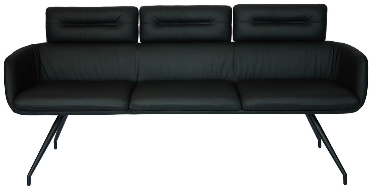 SITZBANK 200/91/70 cm Echtleder Schwarz  - Schwarz, Design, Leder/Metall (200/91/70cm) - Dieter Knoll