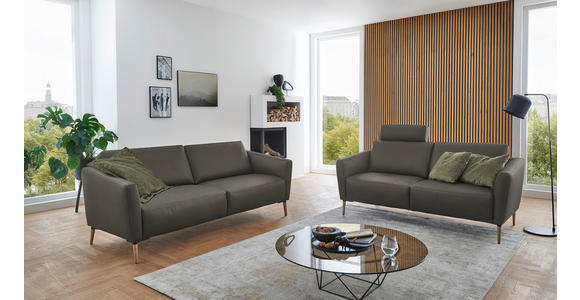 2-SITZER-SOFA  in Echtleder Dunkelgrau   - Eichefarben/Dunkelgrau, Natur, Leder/Holz (207/86/87cm) - Valnatura