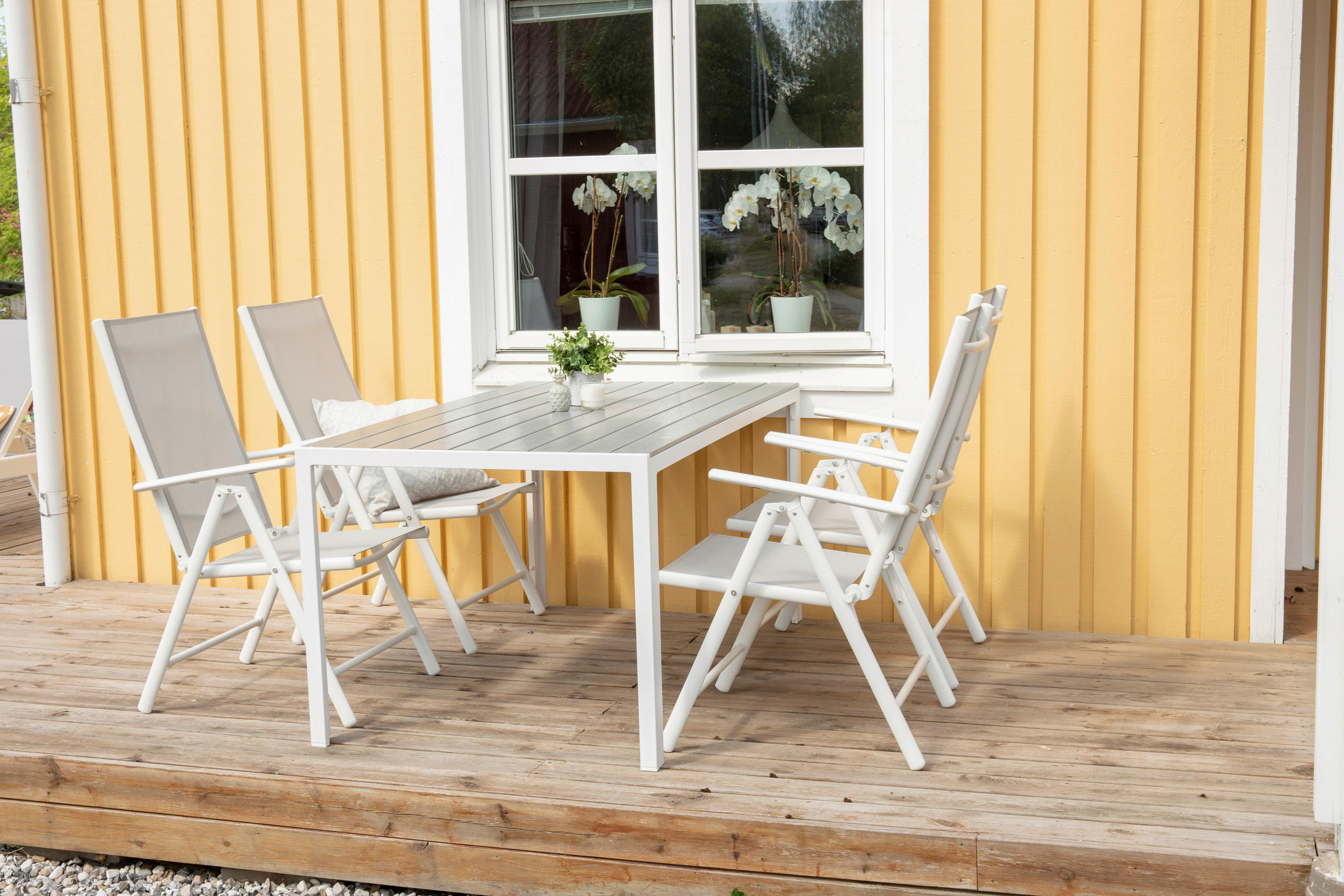 UTESTOLAR SET i metall, textil grå, vit  - vit/grå, Klassisk, metall/textil (55/108/62cm) - Gardenson