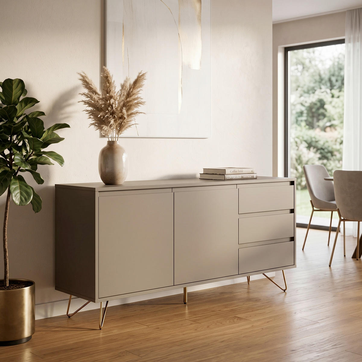 Comodă Cu Uși 150/70/40 cm  - alămiu/gri, Design, metal/material pe bază de lemn (150/70/40cm) - Livetastic