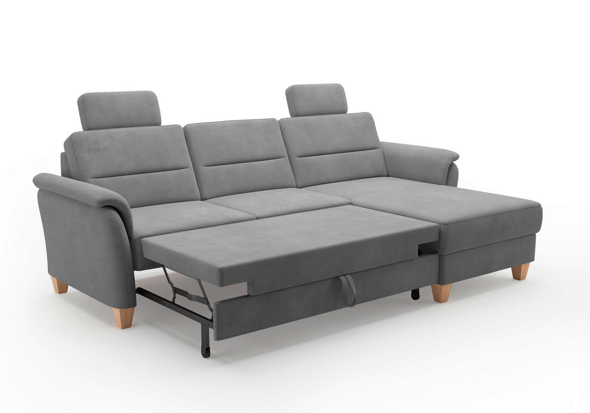 ECKSOFA in Flachgewebe Grau  - Eichefarben/Grau, Konventionell, Holz/Textil (244/163cm) - Sit & More