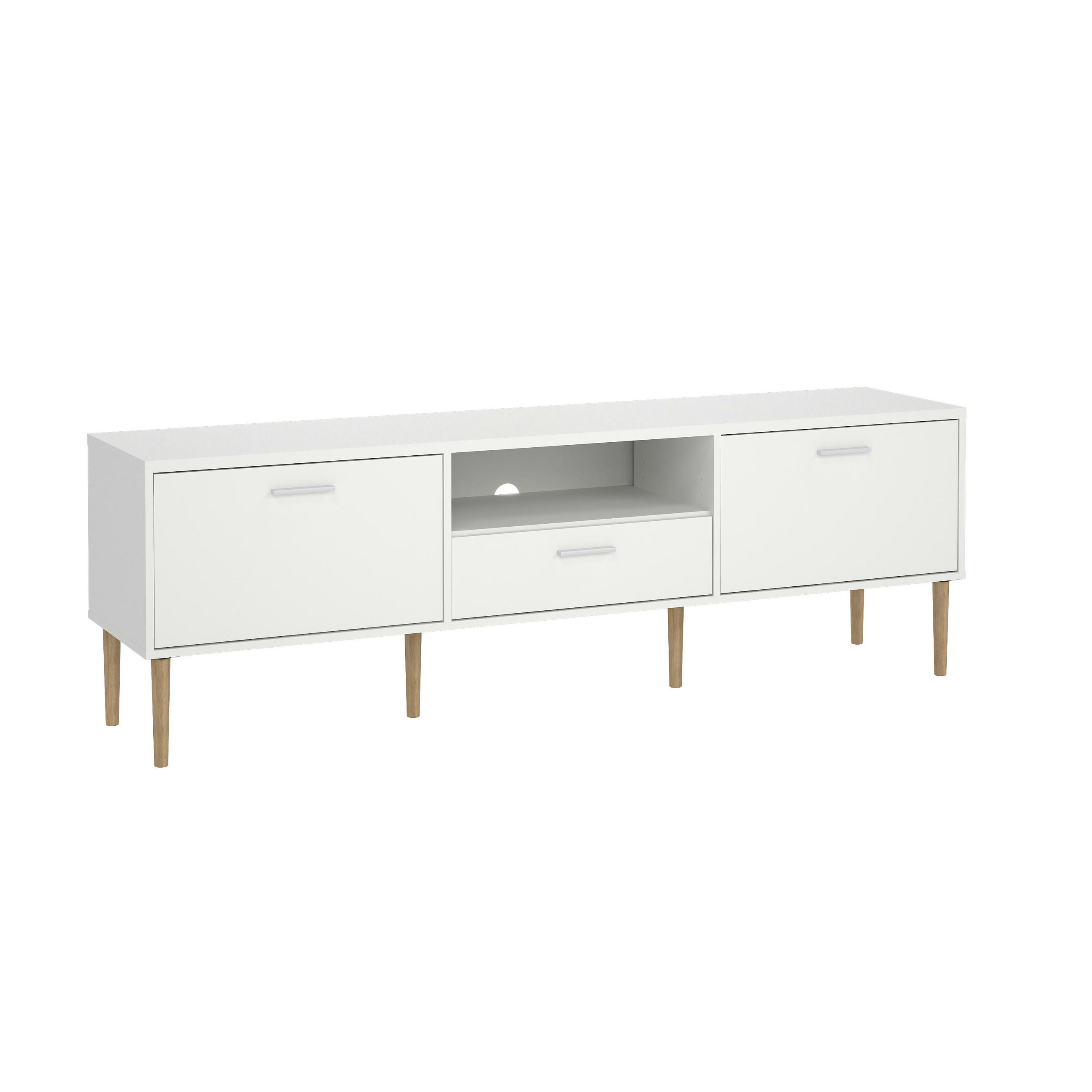 TV-BÄNK i vit, ekfärgad  - vit/ekfärgad, Design, metall/trämaterial (177,2/56,8/38,4cm) - Best Price