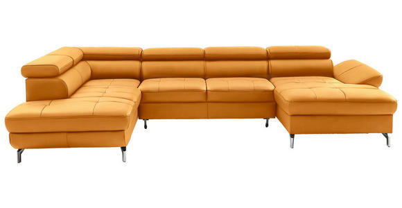 WOHNLANDSCHAFT Currygelb Echtleder  - Currygelb/Silberfarben, Design, Leder/Metall (220/340/170cm) - Novel