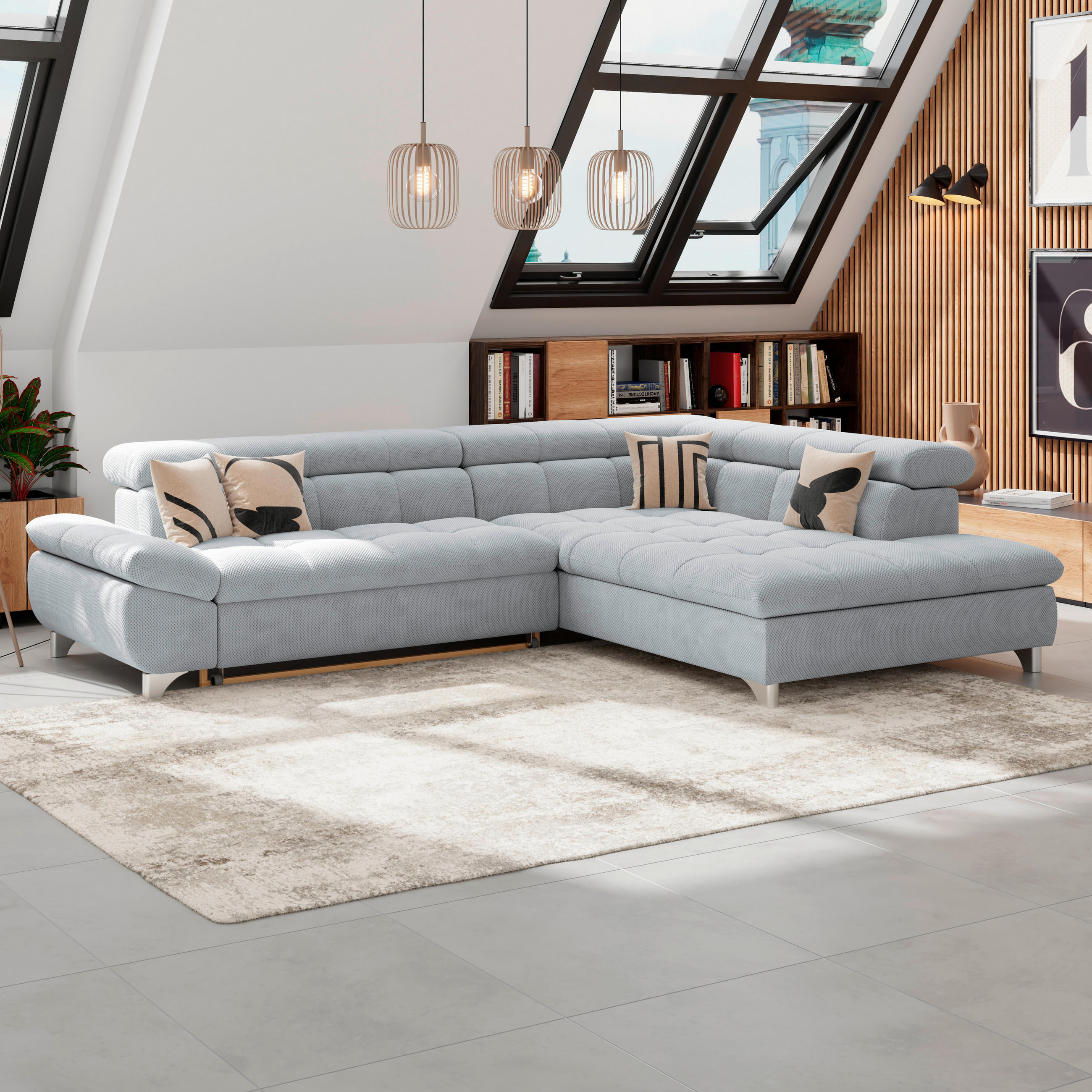 ECKSOFA Grau Chenille  - Chromfarben/Grau, KONVENTIONELL, Textil/Metall (312/234cm) - Livetastic