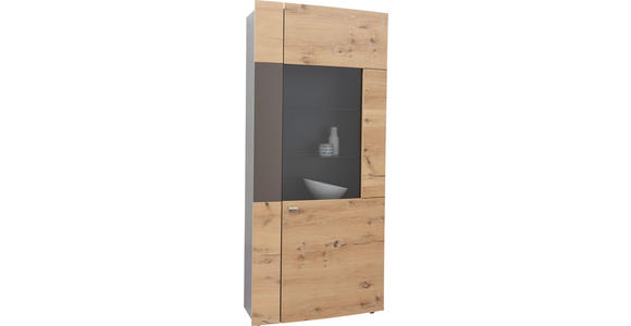 VITRINE in furniert Balkeneiche Braun, Eichefarben - Edelstahlfarben/Eichefarben, Design, Glas/Holz (94/208/33-41cm) - Dieter Knoll