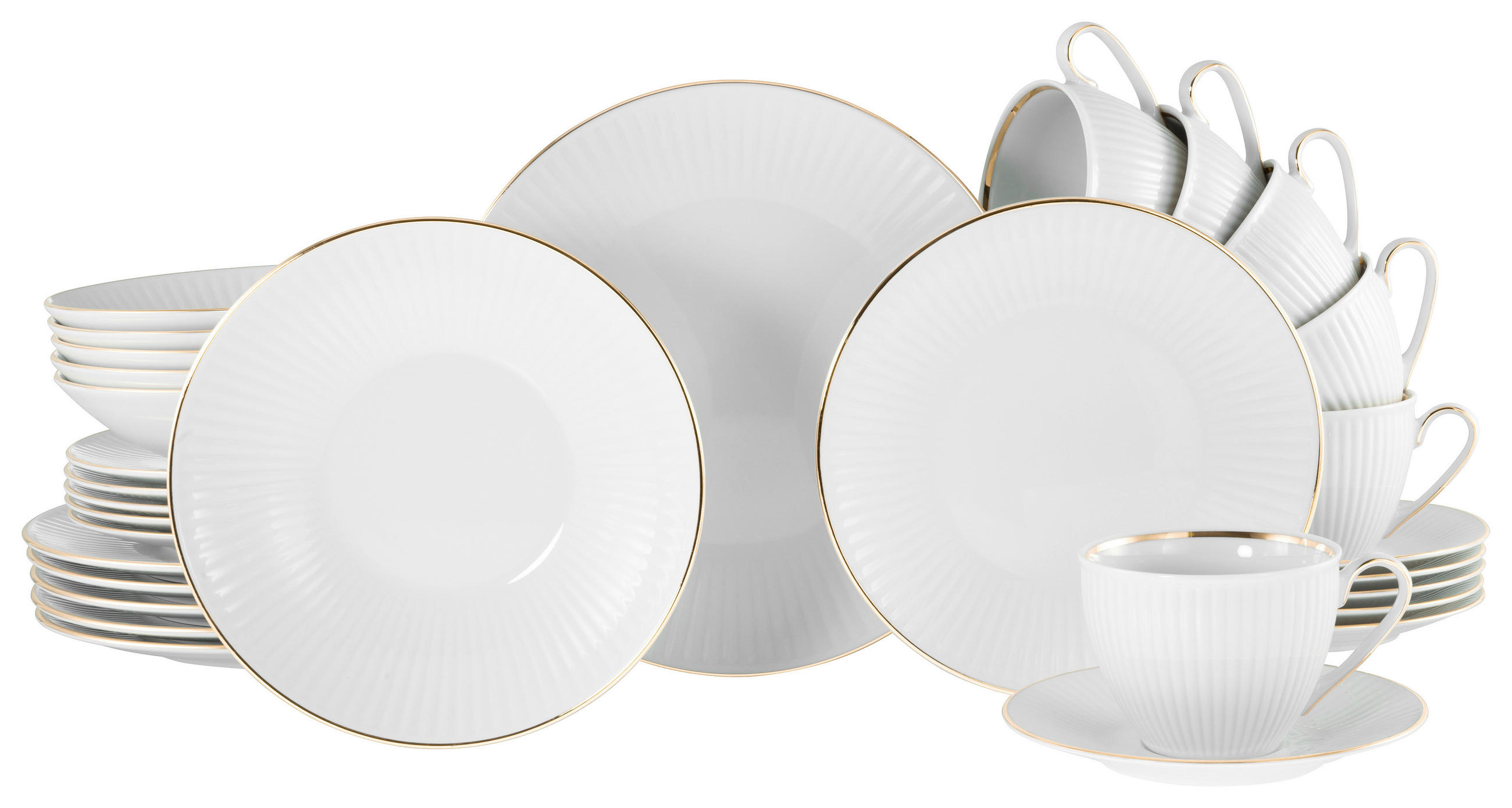 KOMBISERVICE Weiß, Goldfarben Valencia 30-teilig 6 Personen  - Goldfarben/Weiß, Design, Keramik - Creatable