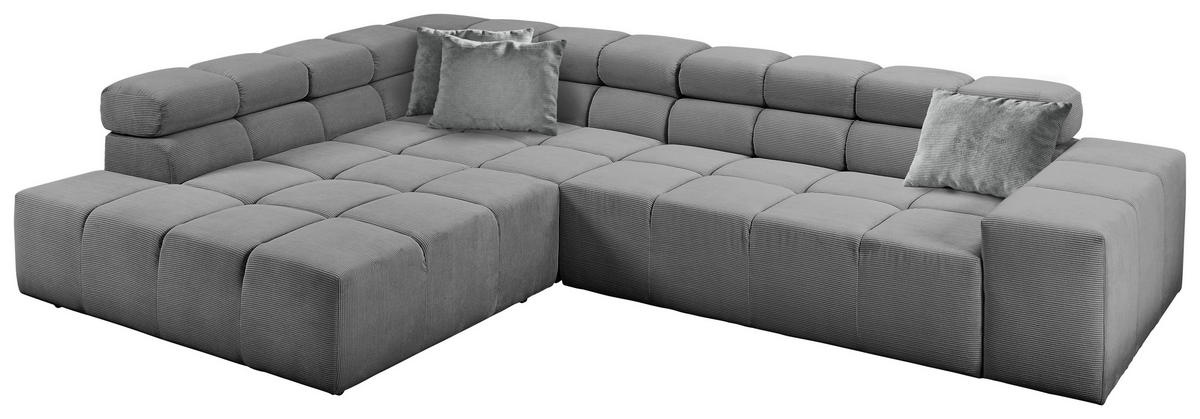 ECKSOFA Grau Feincord  - Schwarz/Grau, Design, Kunststoff/Textil (215/319cm) - Hom`in