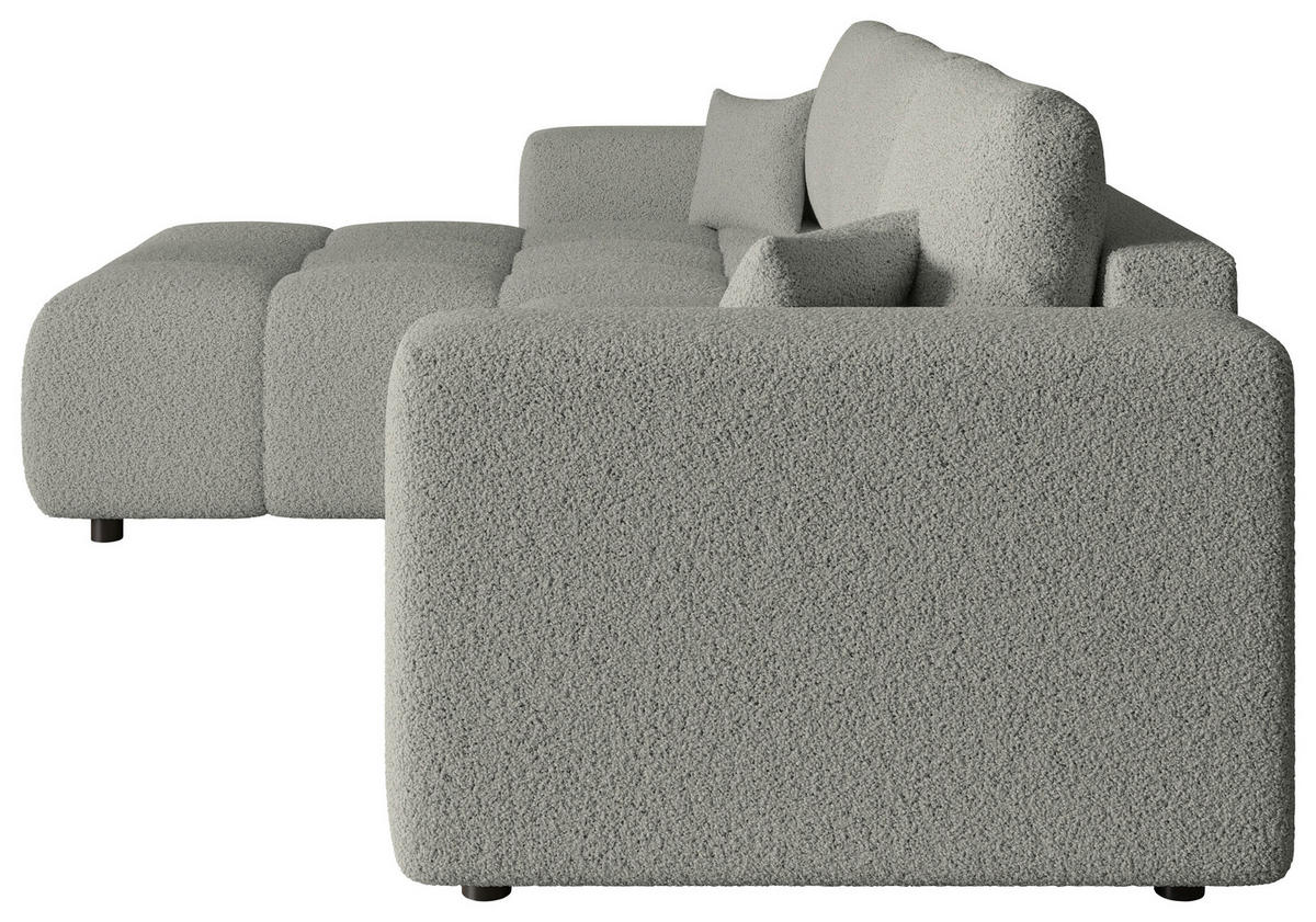 ECKSOFA Hellgrau Bouclé Zierkissen, Rückenkissen, Bettkasten, Schlaffunktion, Rücken echt, Liegefläche im Originalstoff  - Hellgrau/Schwarz, MODERN, Kunststoff/Textil (190/280cm) - Carryhome