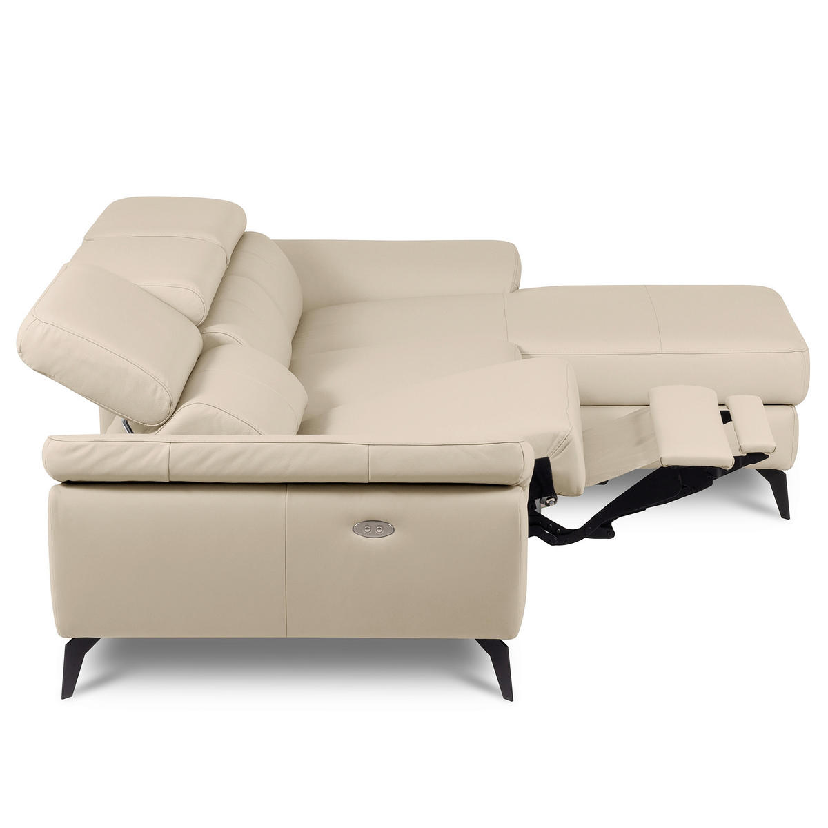 ECKSOFA SONO in Lederlook Echtleder Grau Armteilverstellung, Kopfteilverstellung  252/179 cm  - Schwarz/Grau, Design, Leder/Textil (252/179cm) - Livetastic