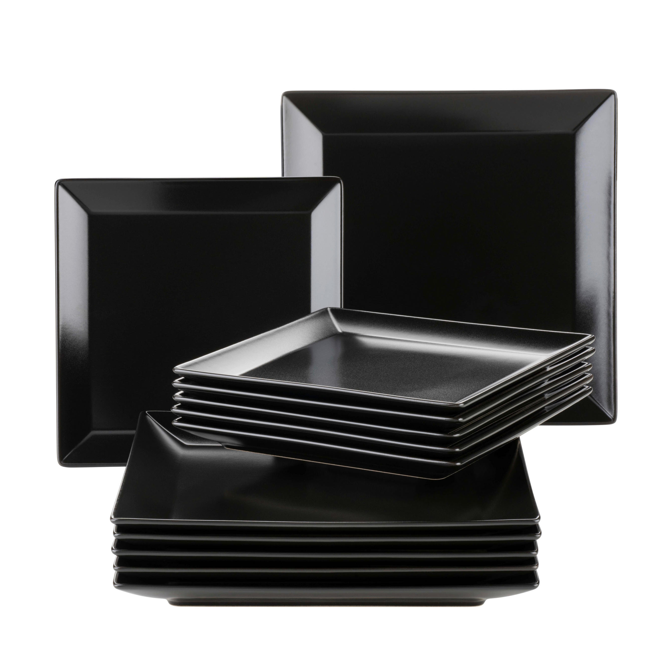 TAFELSERVICE Manhattan City 12-teilig - Schwarz Hochglanz, Basics, Keramik - Mäser