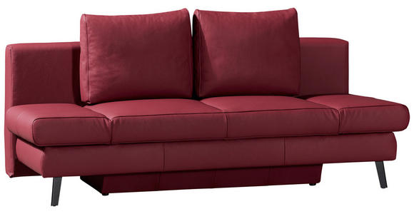 SCHLAFSOFA  in Echtleder Weinrot  - Weinrot/Schwarz, Design, Leder/Metall (200/85/90cm) - Novel
