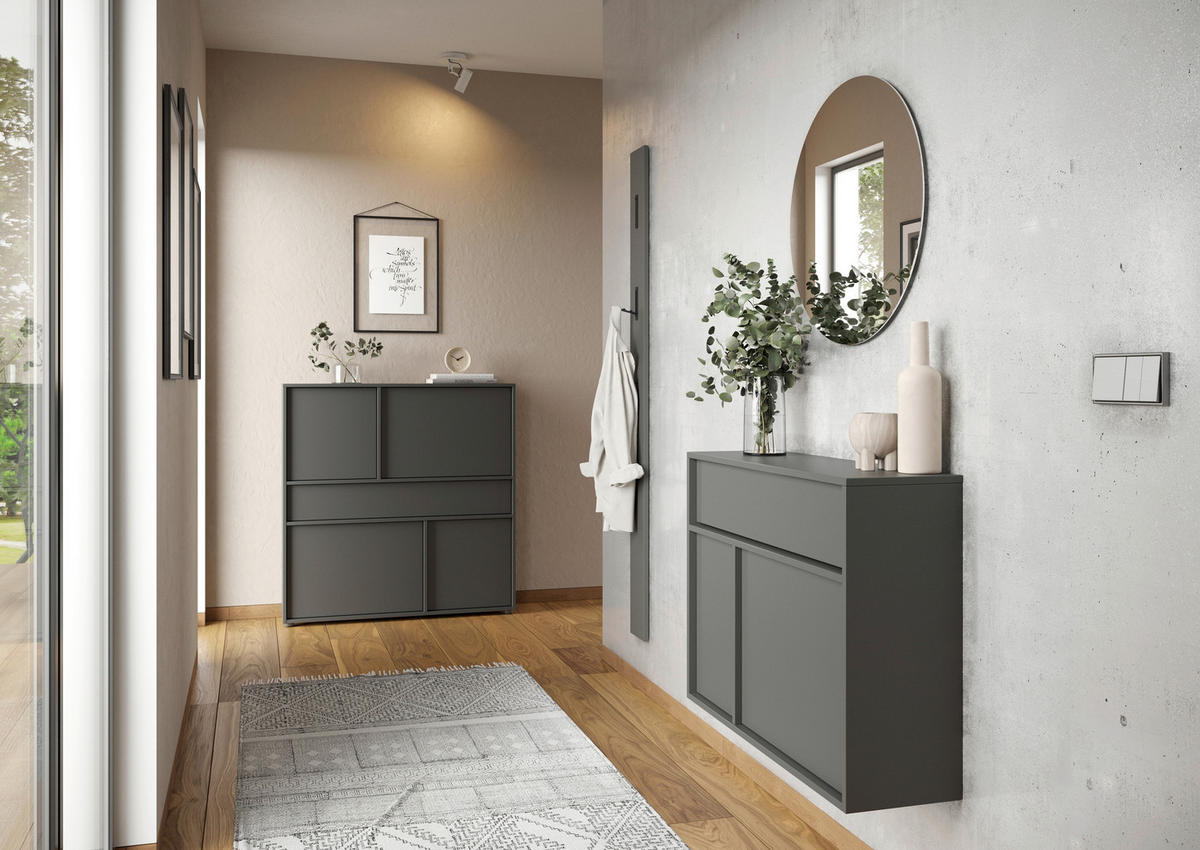 SCHUHSCHRANK Ameca  in 83/63/25 cm  - Schwarz/Graphitfarben, Design, Holzwerkstoff/Kunststoff (83/63/25cm)