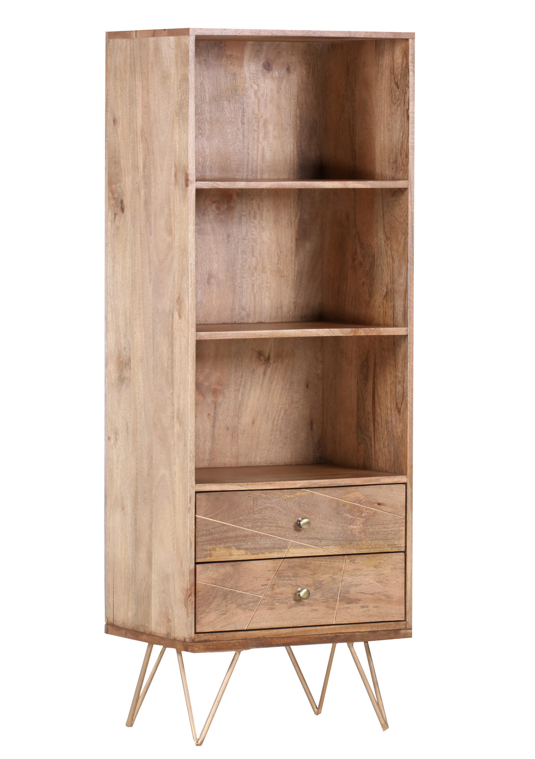 REGAL Mangoholz massiv Goldfarben, Hellbraun  - Hellbraun/Goldfarben, Design, Holz/Metall (55/153/43cm) - Landscape