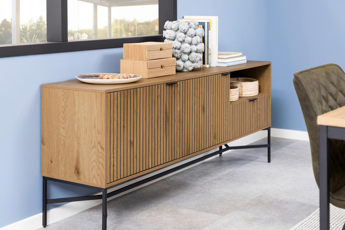 SIDEBOARD 180/70/40 cm  in Eichefarben  - Eichefarben/Schwarz, Design, Holzwerkstoff/Metall (180/70/40cm) - Livetastic