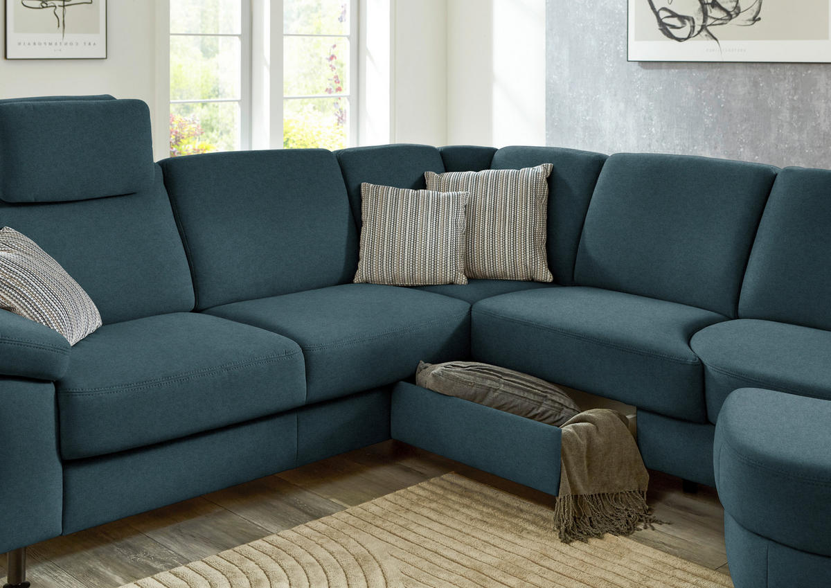 ECKSOFA  in Flachgewebe Opal  248/252 cm  - Opal/Schwarz, KONVENTIONELL, Textil/Metall (248/252cm) - Beldomo Comfort