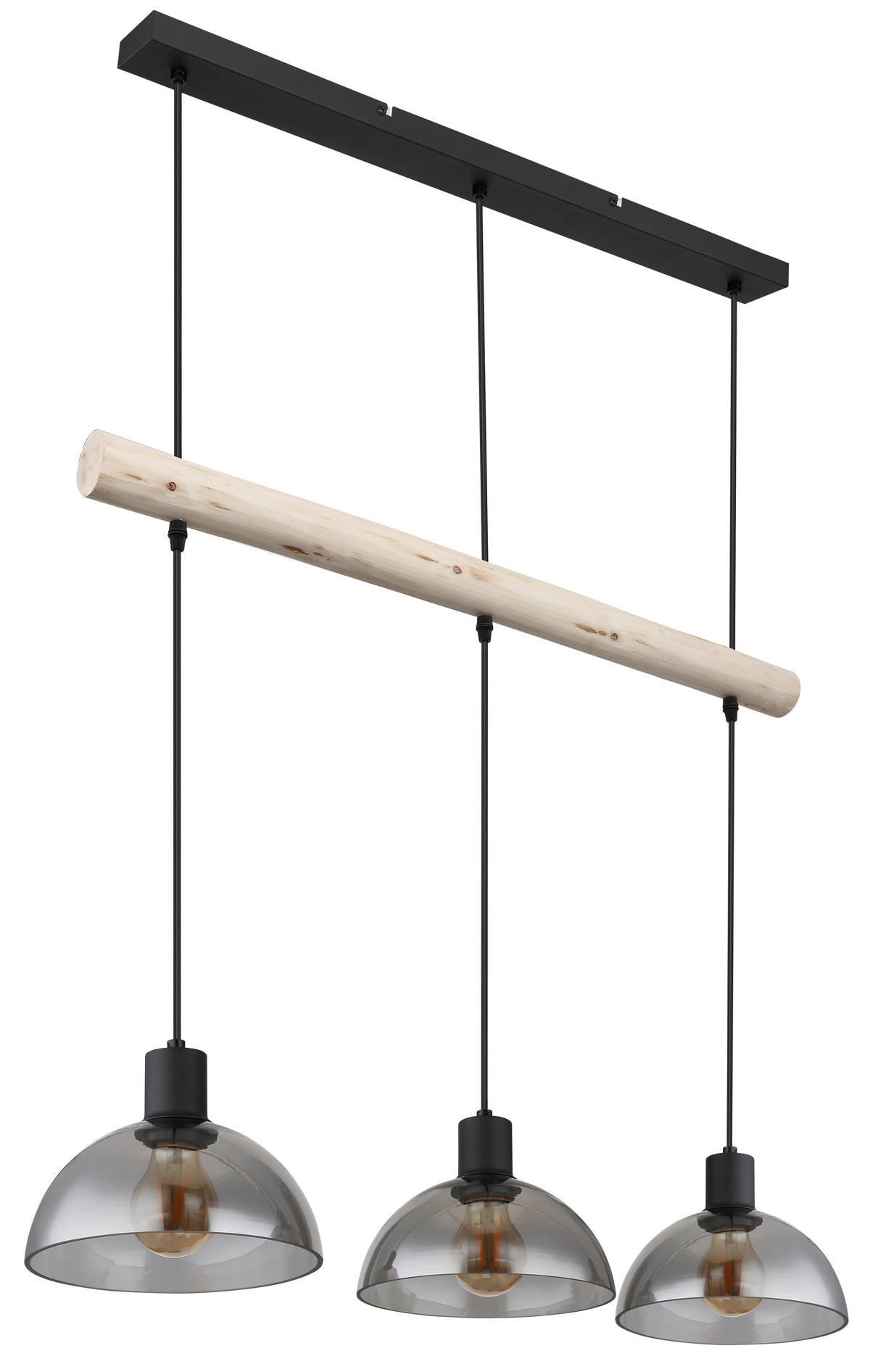 HÄNGELEUCHTE 80/20/120 cm    - Schwarz/Naturfarben, Natur, Glas/Holz (80/20/120cm) - Globo