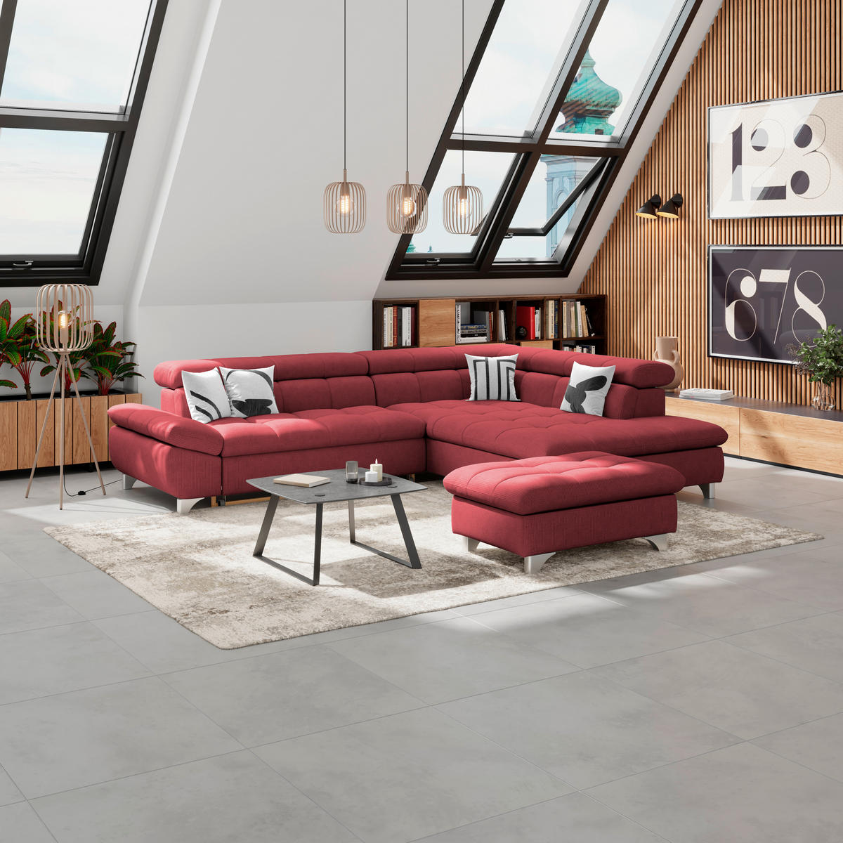 HOCKER Chenille Bordeaux  - Chromfarben/Bordeaux, KONVENTIONELL, Textil/Metall (108/46/108cm) - Livetastic