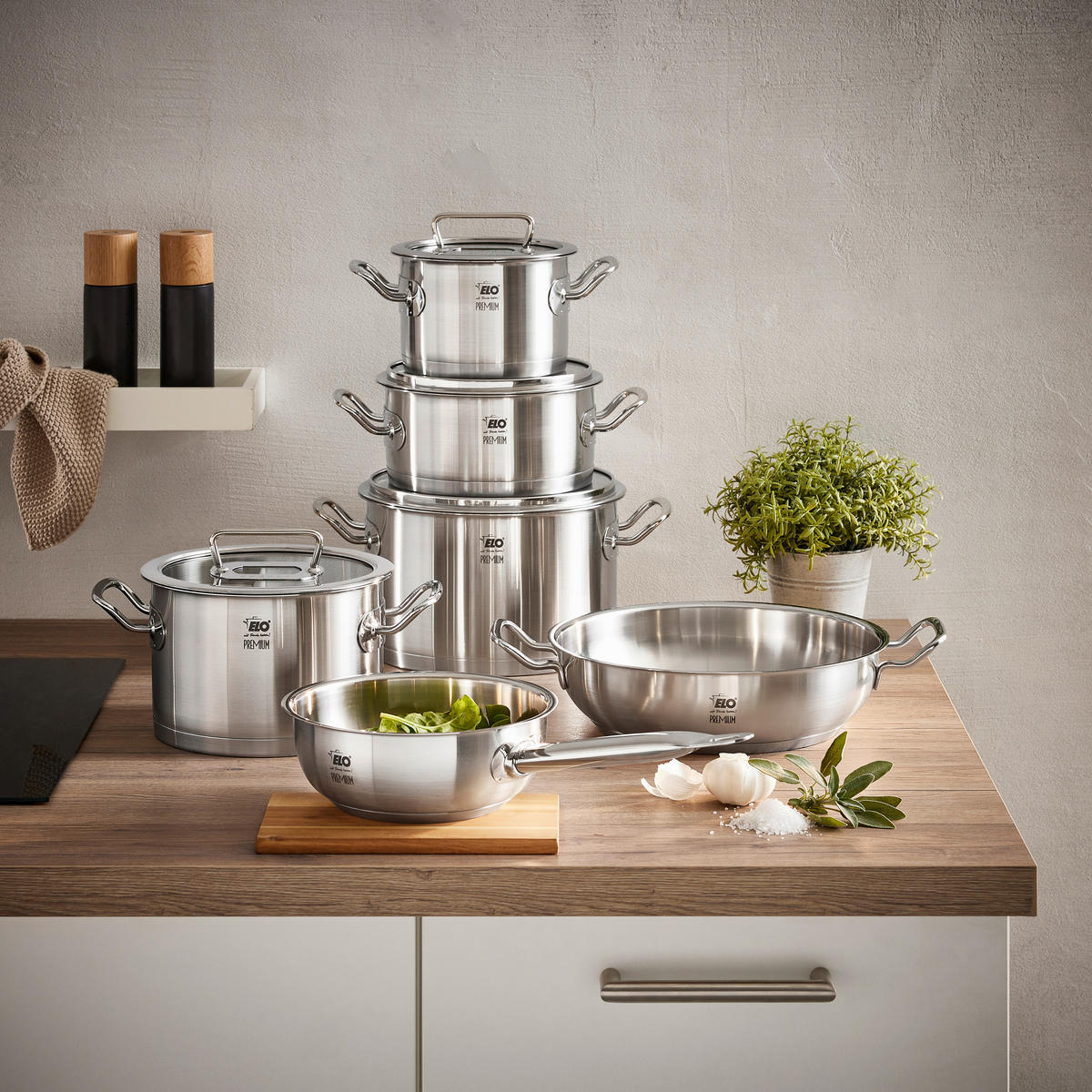 KOCHTOPFSET ELO Gourmet Plus 6-teilig  - Edelstahlfarben/Transparent, Design, Glas/Metall - ELO