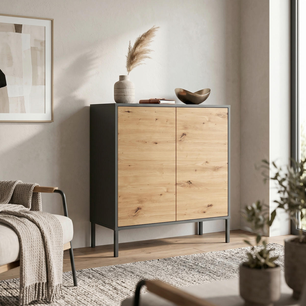 KOMMODE Mailand Typ 4 + MF, 79/86/33 cm,  - Anthrazit/Eiche Artisan, MODERN, Holzwerkstoff/Metall (79/86/33cm) - MID.YOU