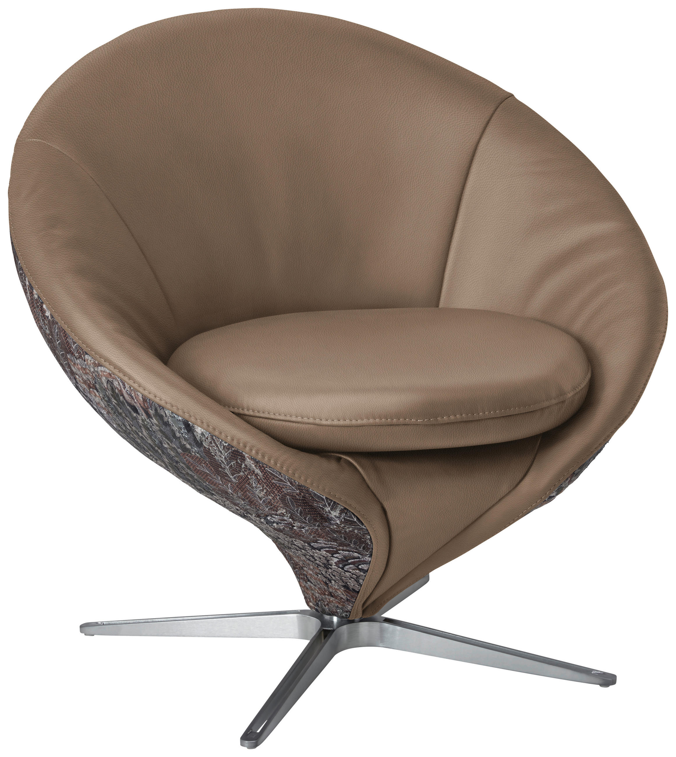 SESSEL Jacquard Kombination Echtleder/Stoff Taupe  - Taupe/Nickelfarben, Design, Leder/Textil (84/81/79cm) - Koinor