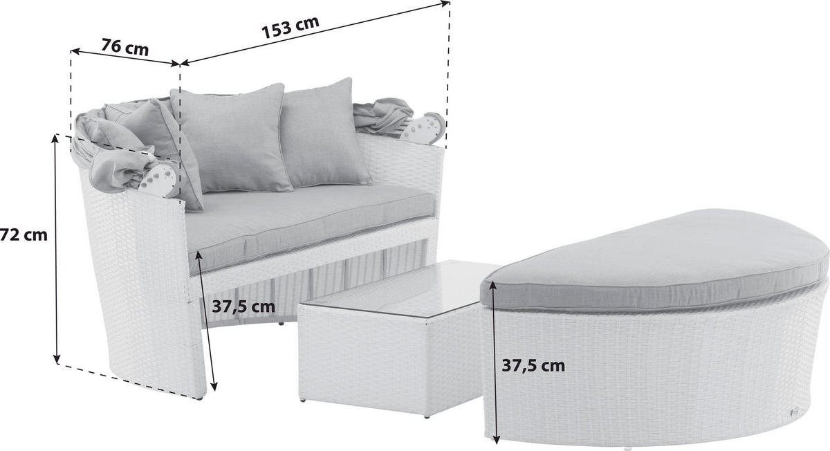 SONNENINSEL 153/72/76 cm  - Weiß, KONVENTIONELL, Kunststoff (153/72/76cm) - Gardenson