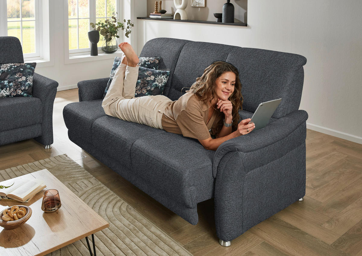 3-SITZER-SOFA Flachgewebe Anthrazit  - Anthrazit/Alufarben, Konventionell, Textil/Metall (198/96/93cm) - Beldomo Premium