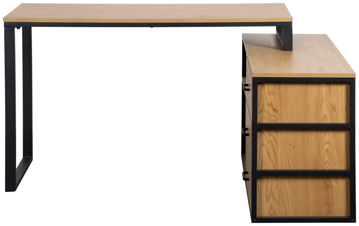 SAROKÍRÓASZTAL  - tölgyfa színű/fekete, Modern, faalapú anyag/fém (140/100/75cm) - Livetastic