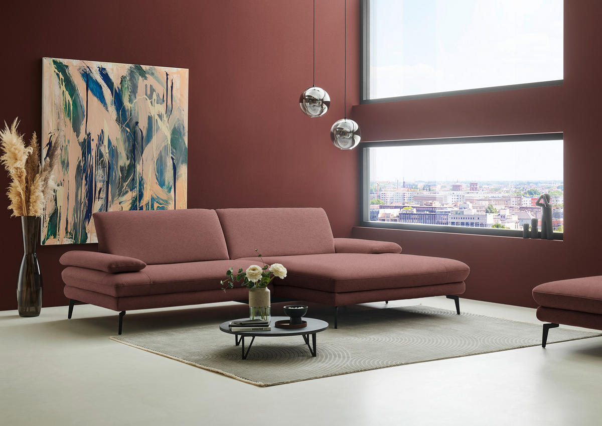 ECKSOFA Chenille, Flachgewebe Weinrot  - Weinrot/Schwarz, Design, Textil/Metall (284/180cm) - Dieter Knoll