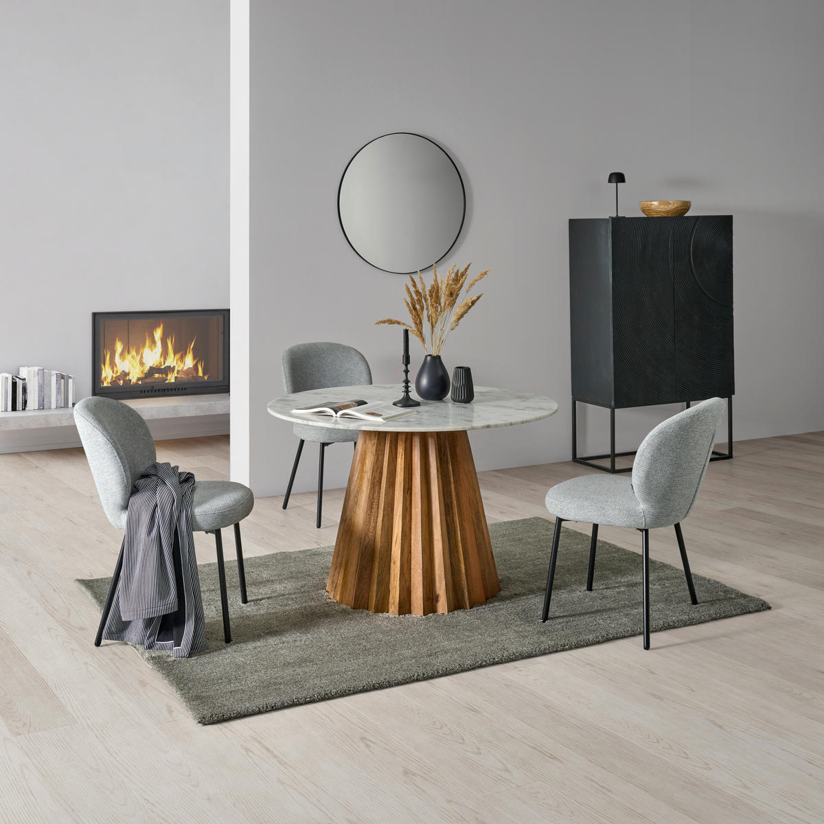 ESSTISCH 115/76/115 cm Echtholz  Holz, Stein schnell aufzubauende und stabile Arbeitsfläche rund Naturfarben  - Naturfarben, MODERN, Holz/Stein (115/76/115cm) - Livetastic