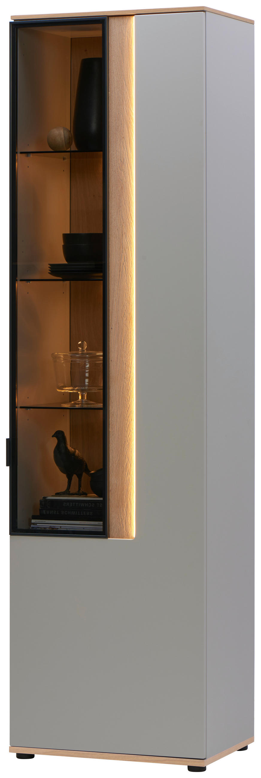 VITRIN furnérozott vad tölgy világosszürke  - világosszürke/antracit, Design, faalapú anyag/üveg (60,6/213,1/42cm) - Dieter Knoll