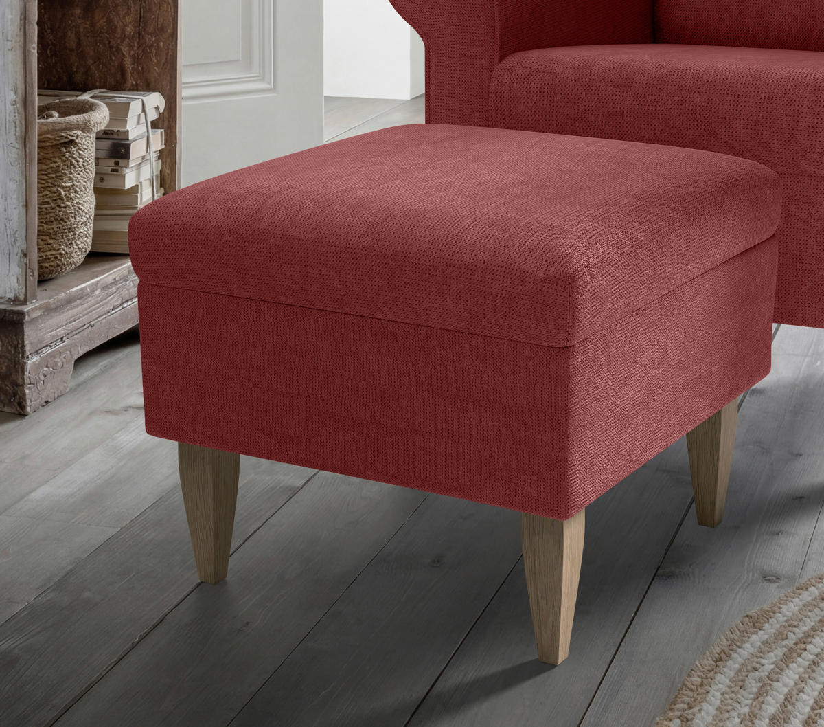 SESSELSET Chenille Rot  - Rot/Naturfarben, Konventionell, Holz/Textil (80/102/86cm) - Livetastic