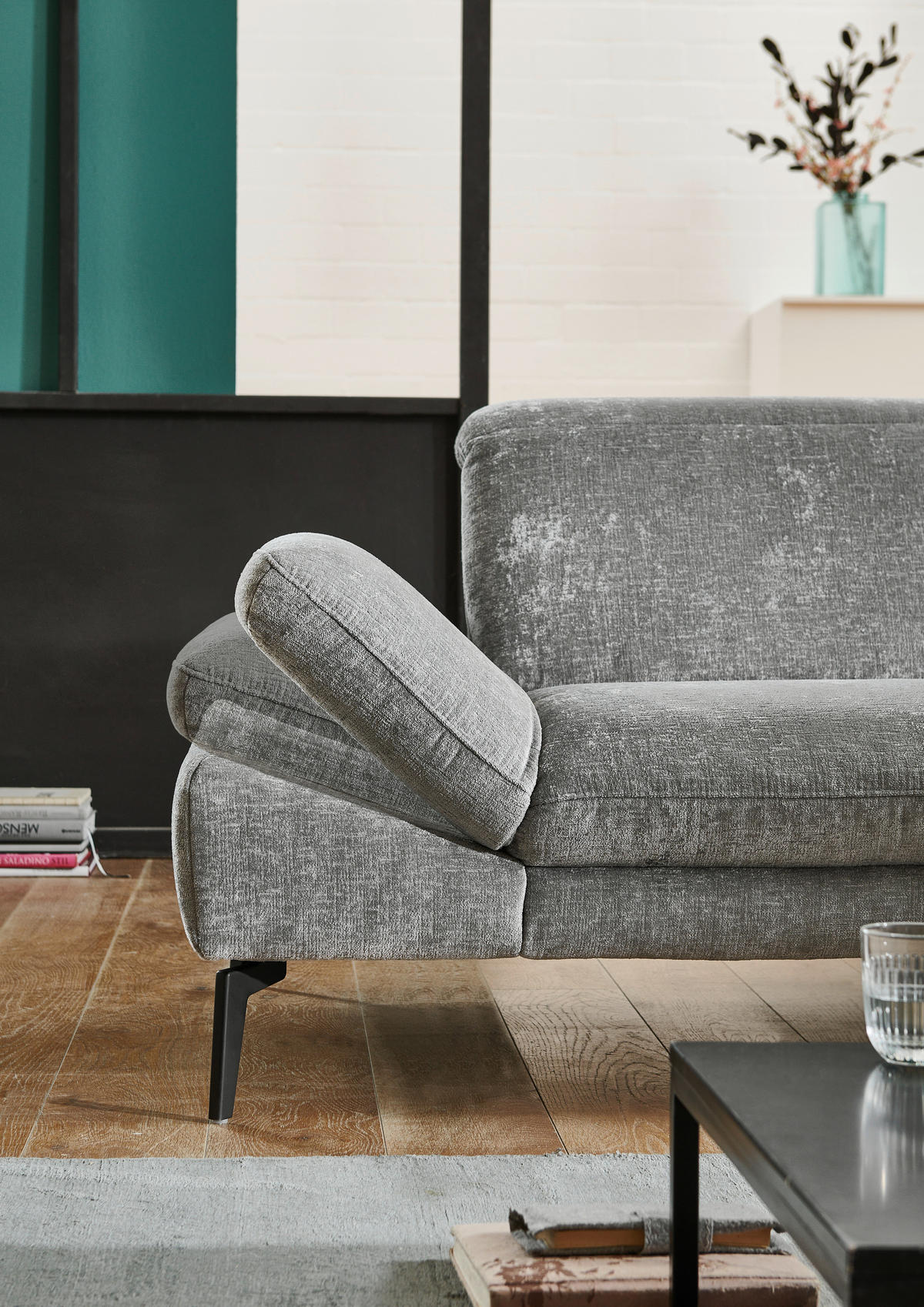 ECKSOFA in Chenille Grau  - Schwarz/Grau, Design, Textil/Metall (188/319cm) - Beldomo System