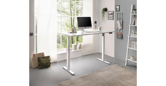 SCHREIBTISCH höhenverstellbar, Kabeldurchlass, Memoryschalter - Weiß, MODERN, Holzwerkstoff/Metall (160/77/72-120cm) - Carryhome