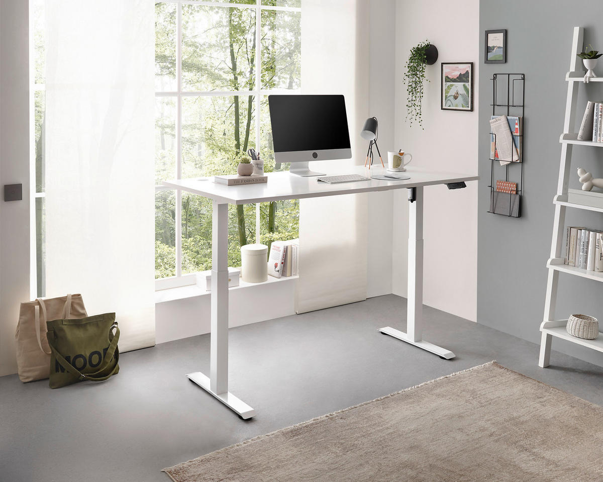 MASĂ DE SCRIS in material pe bază de lemn  - alb, Modern, metal/material pe bază de lemn (160/77/72-120cm) - Carryhome