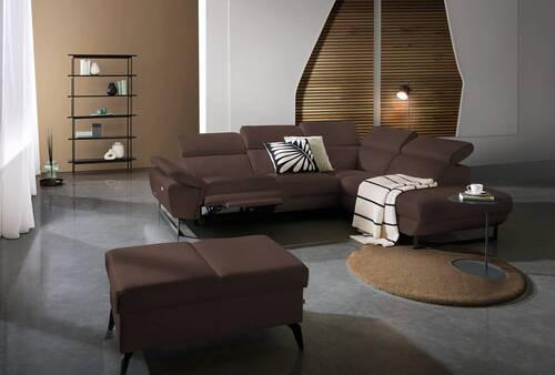 ECKSOFA in Echtleder Braun  - Schwarz/Braun, Design, Leder/Metall (281/225cm) - Celina Home