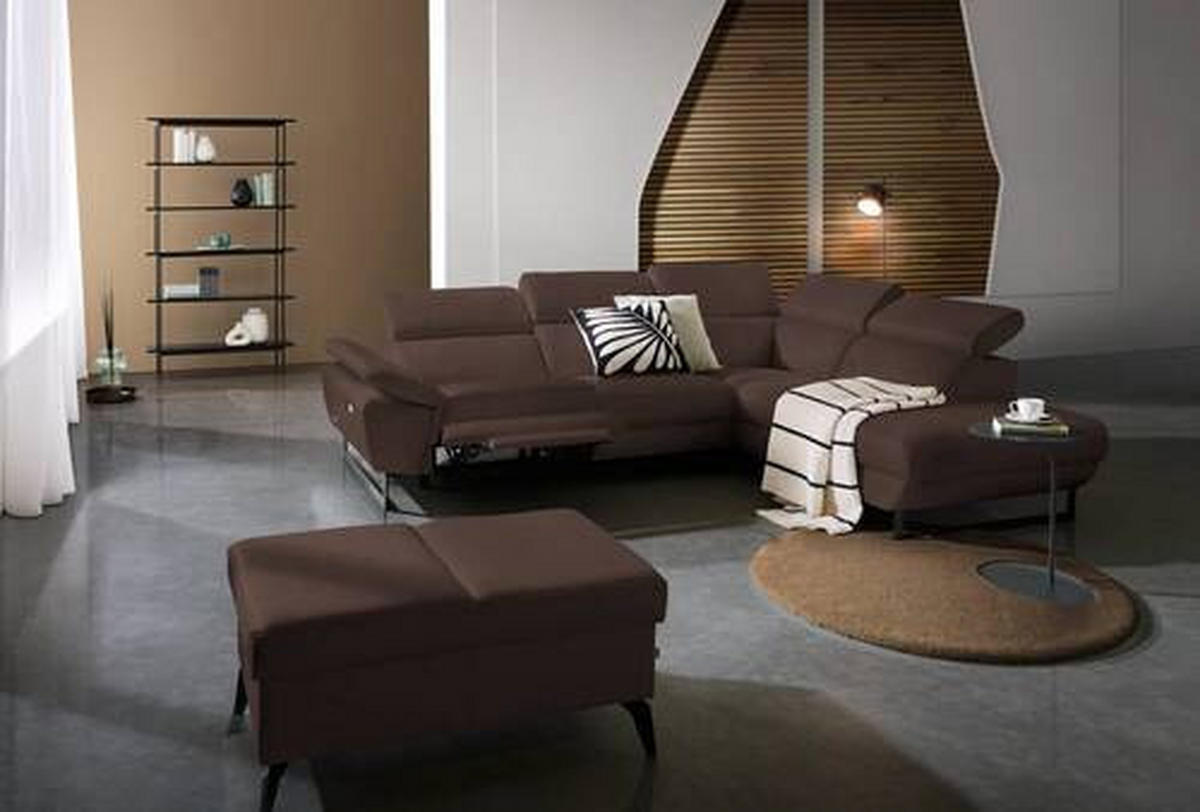 ECKSOFA in Echtleder Braun  - Schwarz/Braun, Design, Leder/Metall (281/225cm) - Celina Home